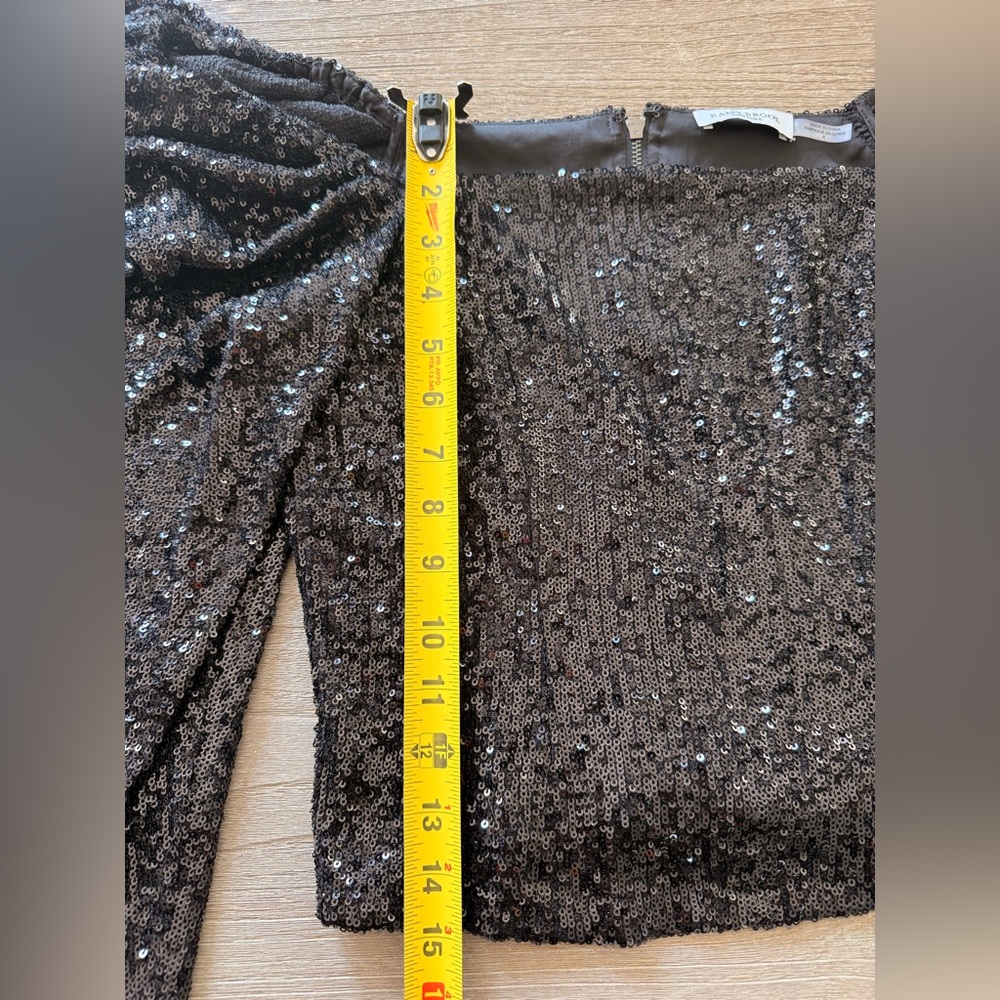 Ramy Brook Sky Top Black Sequin Puff-Sleeve Square-Neck blouse Size 6 - Picture 7 of 9